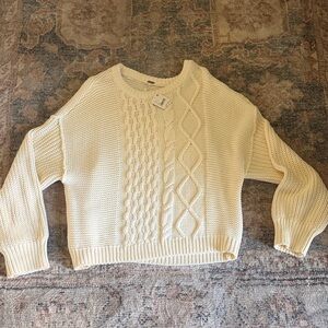 Free People Cream Cable Crewneck Sweater